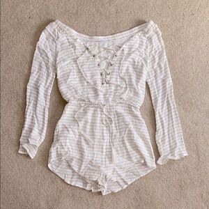 White Striped Long Sleeve Romper